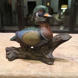 Vtg Ceramic Duck Log  Figure Hand Painted Cabin Lake Lodge Decor Hunter